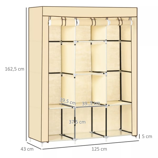 HOMCOM Klapskab med bøjlestænger, 8 hylder, stof, beige, 125x43x162,5cm