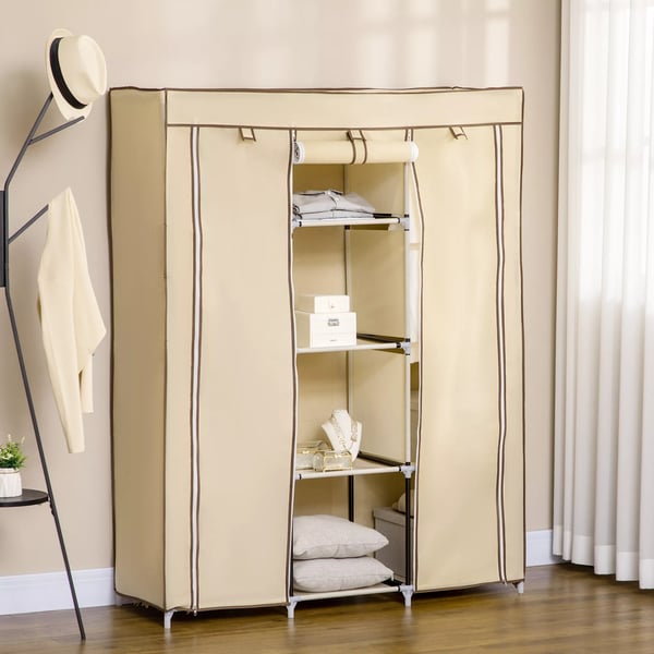 HOMCOM Klapskab med bøjlestænger, 8 hylder, stof, beige, 125x43x162,5cm