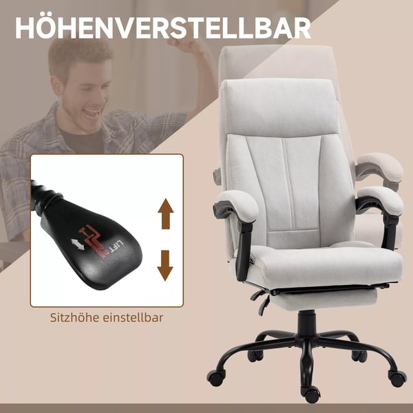 Vinsetto kontorstol med massage og varmefunktion, lysegrå polyester og stål, 111-119 cm justerbar højde