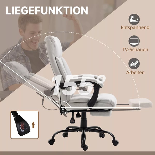 Vinsetto kontorstol med massage og varmefunktion, lysegrå polyester og stål, 111-119 cm justerbar højde