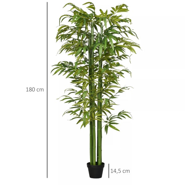 HOMCOM Konstgjord Bambuväxt 180 cm - Grön Polyester, Bambu, Plast, Cement