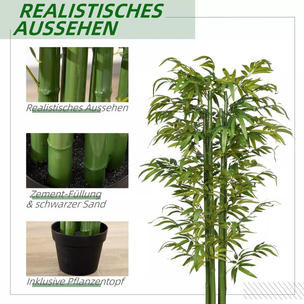 HOMCOM Konstgjord Bambuväxt 180 cm - Grön Polyester, Bambu, Plast, Cement