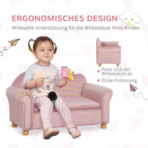 HOMCOM børnesofa med opbevaring lyserød fleece to-personers 3-5 år 84x41,5x48,5cm
