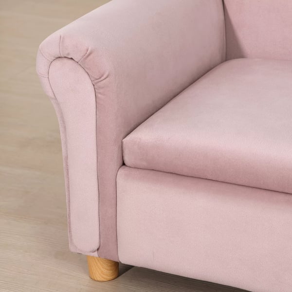 HOMCOM børnesofa med opbevaring lyserød fleece to-personers 3-5 år 84x41,5x48,5cm