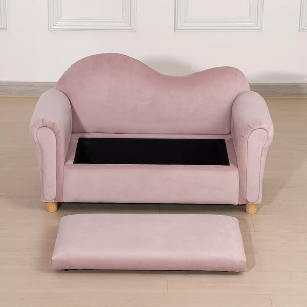 HOMCOM børnesofa med opbevaring lyserød fleece to-personers 3-5 år 84x41,5x48,5cm