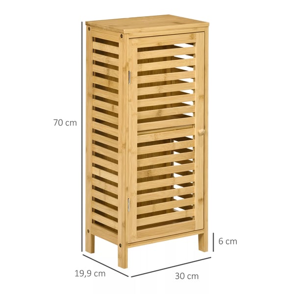 Kleankin Kylpyhuonekaappi Bambu Lamelliovilla, 2 Lokeroa, Luonnonpuu, 30x19.9x70cm