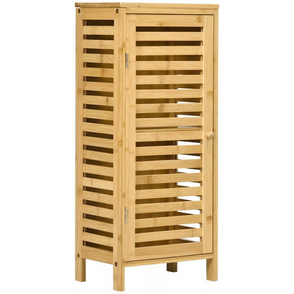 kleankin badrumsskåp i bambu med 2 fack och jalusidörr, natur, 30x19.9x70cm