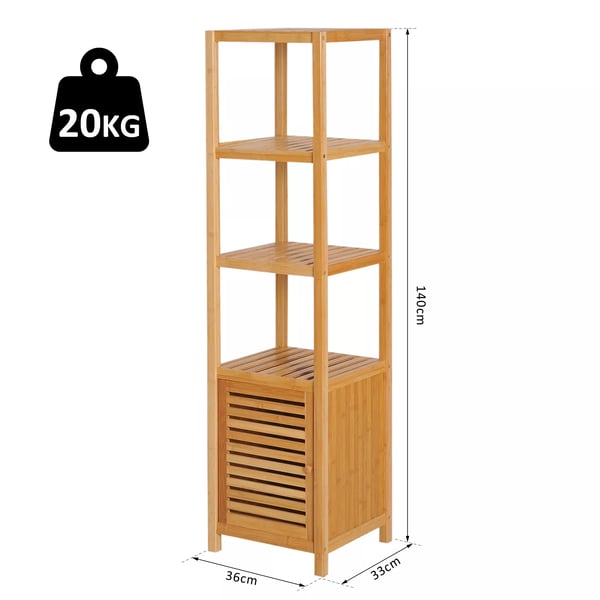 HOMCOM Badev3relsesskab i Bambus, Natur - 3 Hylder og 1 Skab, 36x33x140cm