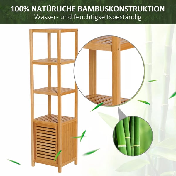 HOMCOM Badev3relsesskab i Bambus, Natur - 3 Hylder og 1 Skab, 36x33x140cm