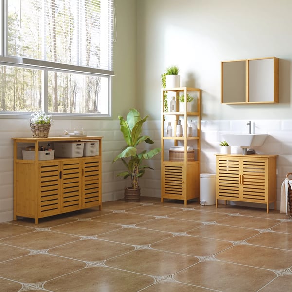 HOMCOM Badev3relsesskab i Bambus, Natur - 3 Hylder og 1 Skab, 36x33x140cm