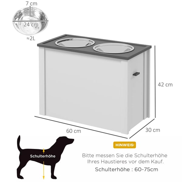 PawHut Hundefoderstation med Opbevaring i Hvid Metal - Til Store Hunde