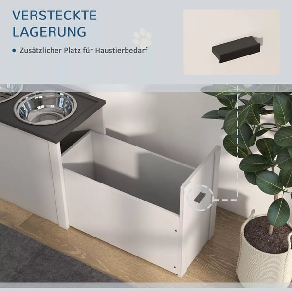 PawHut Hundefoderstation med Opbevaring i Hvid Metal - Til Store Hunde