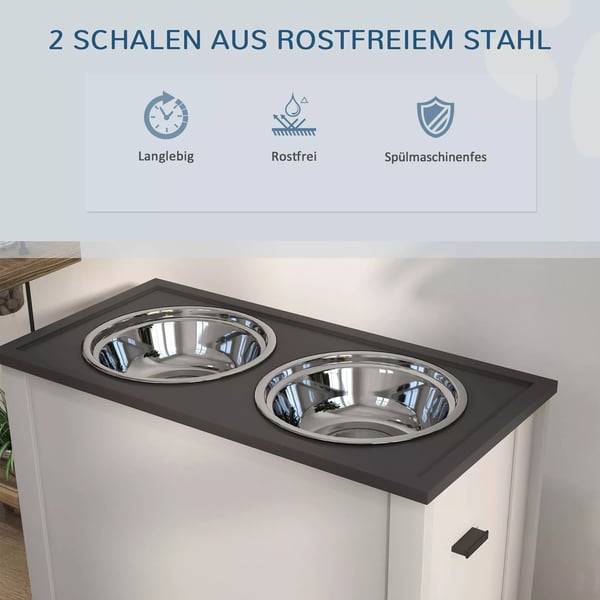 PawHut Hundefoderstation med Opbevaring i Hvid Metal - Til Store Hunde