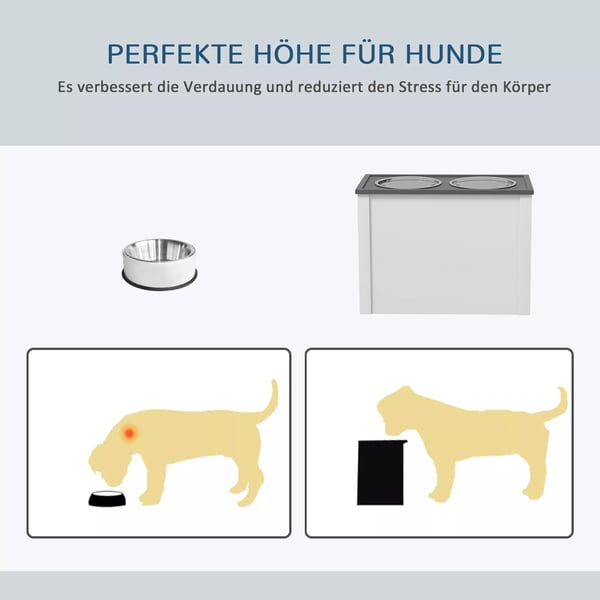 PawHut Hundefoderstation med Opbevaring i Hvid Metal - Til Store Hunde
