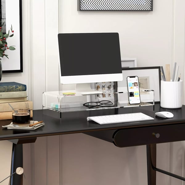 Monitorstativ Akryl Gennemsigtig med Opbevaring til PC/Laptop (op til 24"), 50.8x19x12cm