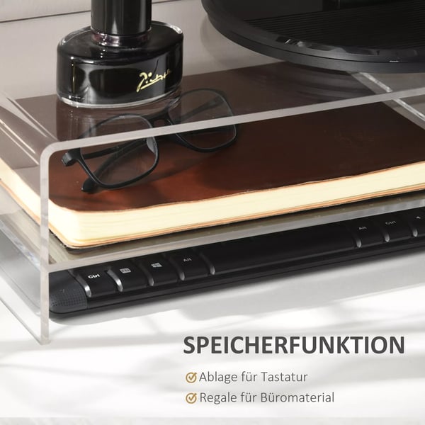 Monitorstativ Akryl Gennemsigtig med Opbevaring til PC/Laptop (op til 24"), 50.8x19x12cm
