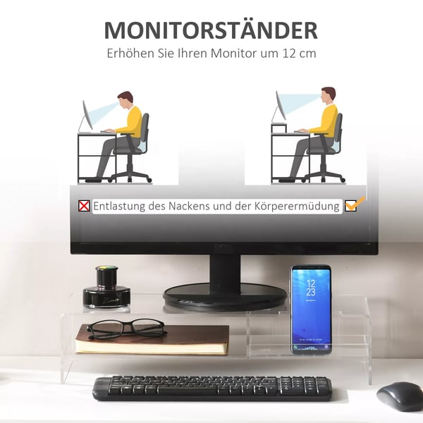 Monitorstativ Akryl Gennemsigtig med Opbevaring til PC/Laptop (op til 24"), 50.8x19x12cm