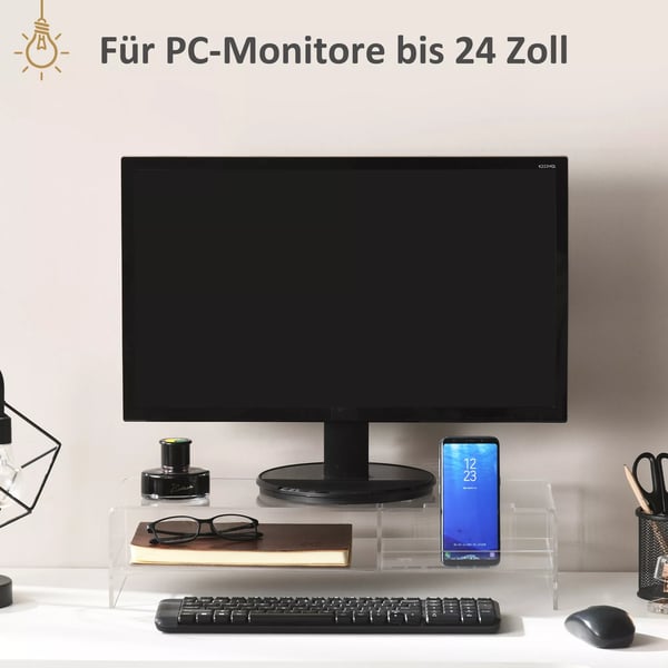 Monitorstativ Akryl Gennemsigtig med Opbevaring til PC/Laptop (op til 24"), 50.8x19x12cm