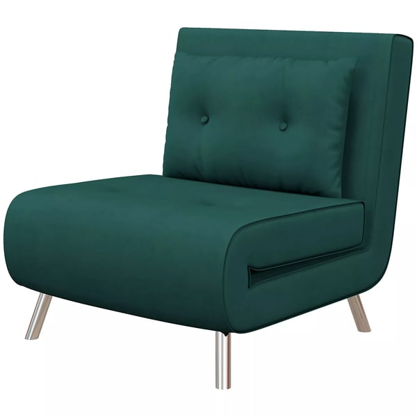 HOMCOM hopfällbar fåtölj, bäddfåtölj med sängfunktion, enkelssoffa med kudde, gästsäng, klädd soffa i mörkgrönt sammetstyg med stålben, 77 x 88 x 83 c