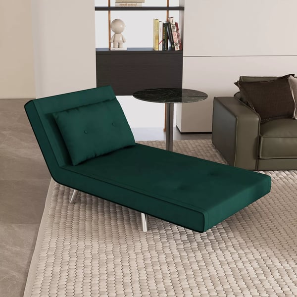 HOMCOM Klapseng 3-i-1 Loungestol m. Pude, Mørkegrøn Polyester/Stål 77x88x83 cm