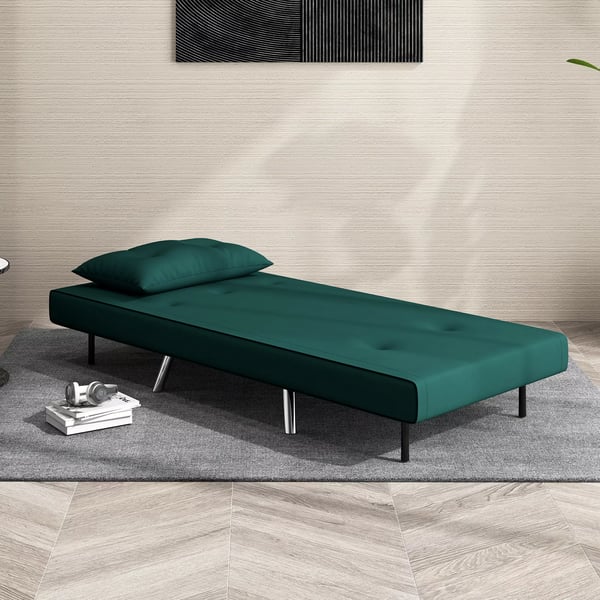 HOMCOM Klapseng 3-i-1 Loungestol m. Pude, Mørkegrøn Polyester/Stål 77x88x83 cm