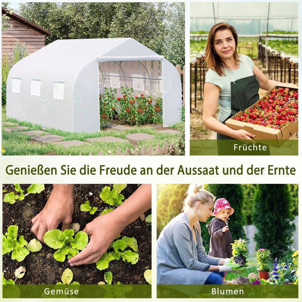 Outsunny drivhus med folie 4,45x2,99x2,05m UV-beskyttelse tomatdrivhus, netvinduer, vindtæt, metal, hvid