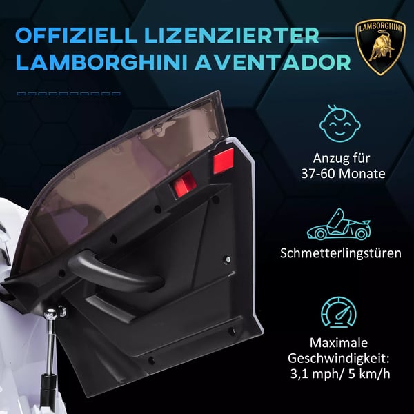 12V Børne Elbil Lamborghini Aventador SVJ Roadster, Hvid - Licenseret Elbil m. Fjernbetjening, MP3, Lys til 3-5 årige