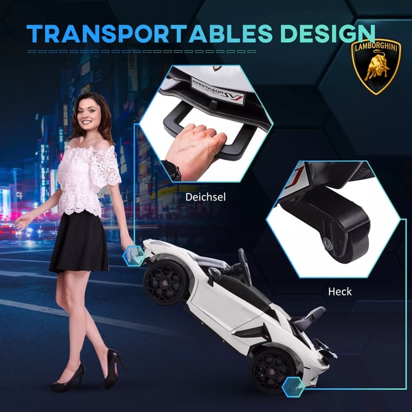 12V Børne Elbil Lamborghini Aventador SVJ Roadster, Hvid - Licenseret Elbil m. Fjernbetjening, MP3, Lys til 3-5 årige