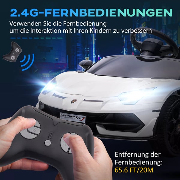 12V Børne Elbil Lamborghini Aventador SVJ Roadster, Hvid - Licenseret Elbil m. Fjernbetjening, MP3, Lys til 3-5 årige