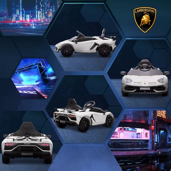 12V Børne Elbil Lamborghini Aventador SVJ Roadster, Hvid - Licenseret Elbil m. Fjernbetjening, MP3, Lys til 3-5 årige