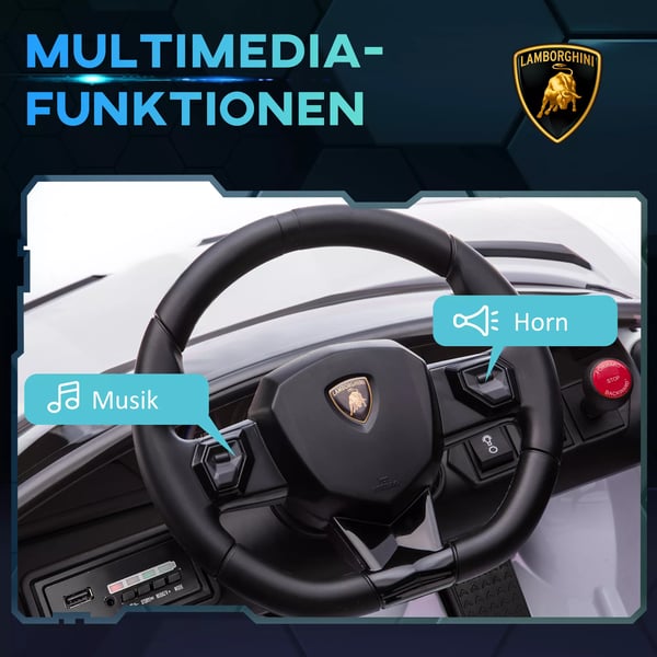 12V Børne Elbil Lamborghini Aventador SVJ Roadster, Hvid - Licenseret Elbil m. Fjernbetjening, MP3, Lys til 3-5 årige