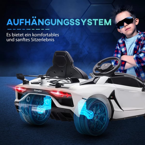 12V Børne Elbil Lamborghini Aventador SVJ Roadster, Hvid - Licenseret Elbil m. Fjernbetjening, MP3, Lys til 3-5 årige