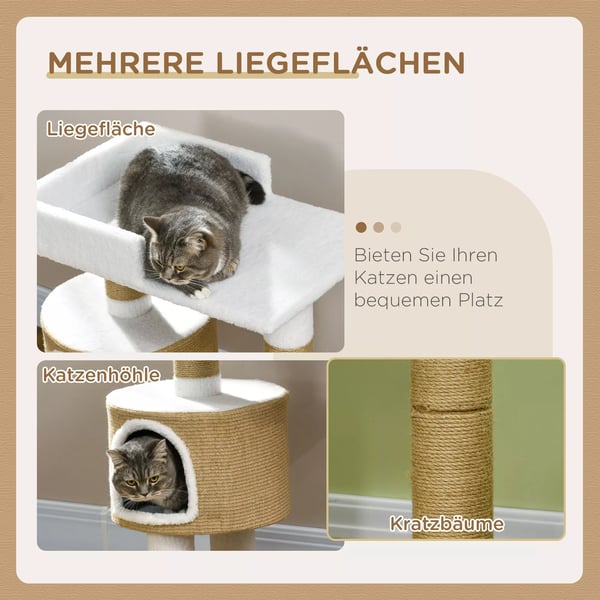 PawHut Kradsetre 79 cm til Katte med Hule og Liggeflade, Jute, Brun/Hvid