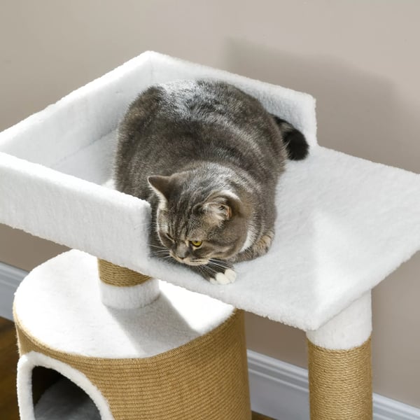 PawHut Kradsetre 79 cm til Katte med Hule og Liggeflade, Jute, Brun/Hvid