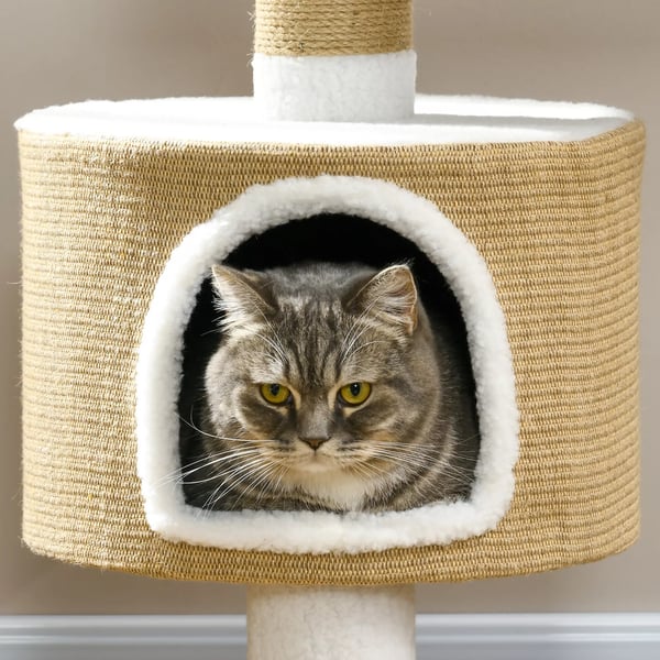 PawHut Kradsetre 79 cm til Katte med Hule og Liggeflade, Jute, Brun/Hvid