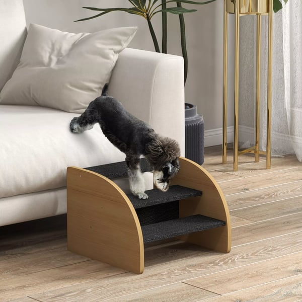 PawHut Hundetrappe 3 Trin - Kæledyrstrappe til Hunde og Katte, Eg/Sort, Spånplade, Polyester, Skridsikker, op til 10 kg