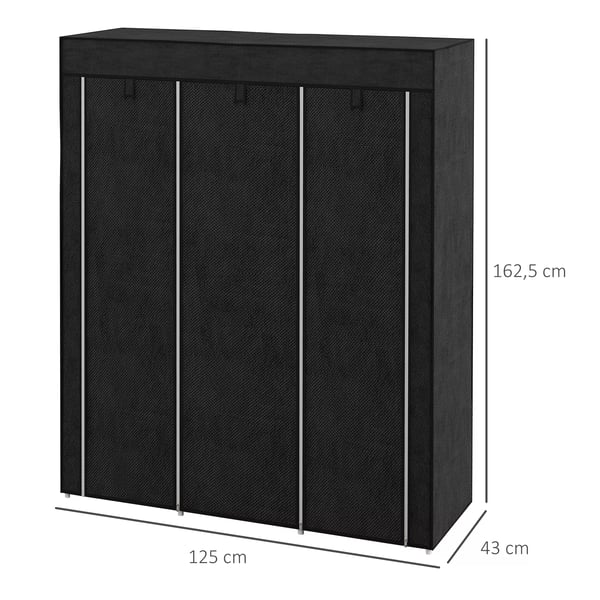 HOMCOM Stort Stofskab med Bøjlestang og 8 Hylder - Sort - 125x43x162,5 cm