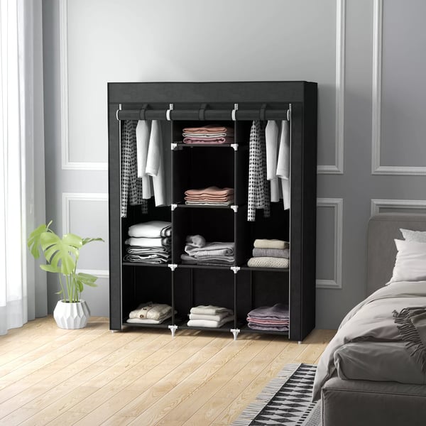 HOMCOM Stort Stofskab med Bøjlestang og 8 Hylder - Sort - 125x43x162,5 cm