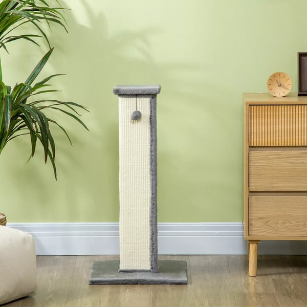 Raapimispuu 81cm Korkea Sisal-päällysteinen, Harmaa/Kermanvalkoinen, Lelupallolla