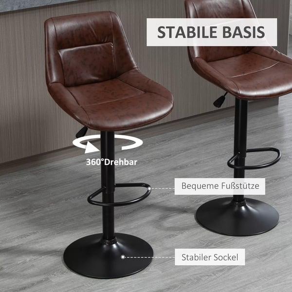 HOMCOM Barstolar 2-pack, justerbara barpallar i konstläder, brun