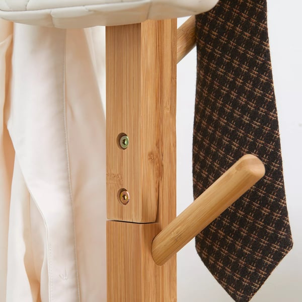 Garderobestativ i Bambus med 8 Kroge, Natur - 49,5x49,5x178cm