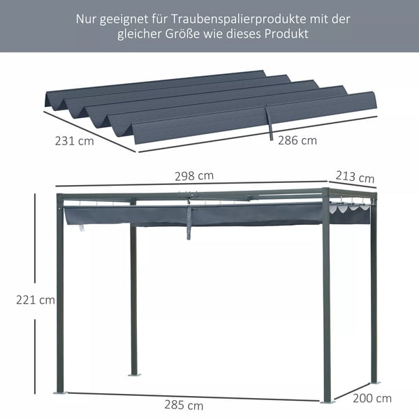 Outsunny vaihtokatto pergolalle, n. 3 x 2,5 m pergolan varjostin, UV-suojattu pergolan katto, 3 x 2,15 m pergolalle, tummanharmaa