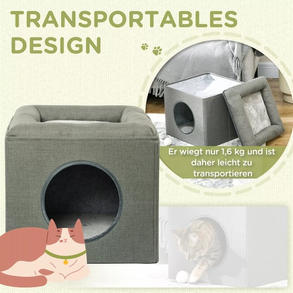 PawHut Grøn Kattely med Pude, Polyester, 36,5x36,5x33cm