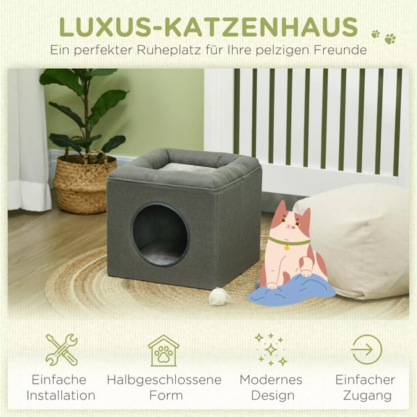 PawHut Grøn Kattely med Pude, Polyester, 36,5x36,5x33cm