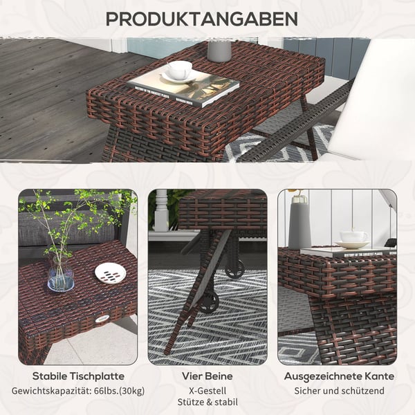 Outsunny rattan havebord klapbord vejrbestandigt brun 60x41x41cm
