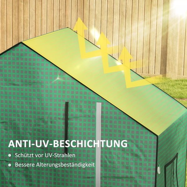 Outsunny Reservedele PE-foliecover til drivhus, Grøn, UV-beskyttelse, Oprulningsbar dør og vindue, 140x73x190 cm