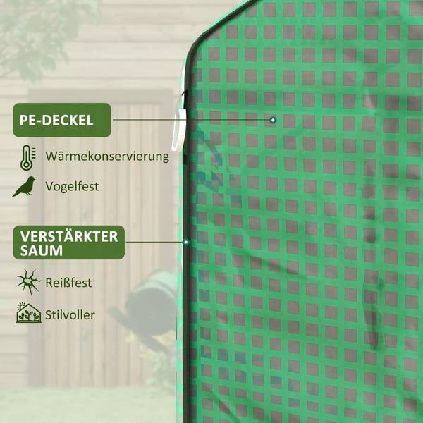 Outsunny Reservedele PE-foliecover til drivhus, Grøn, UV-beskyttelse, Oprulningsbar dør og vindue, 140x73x190 cm