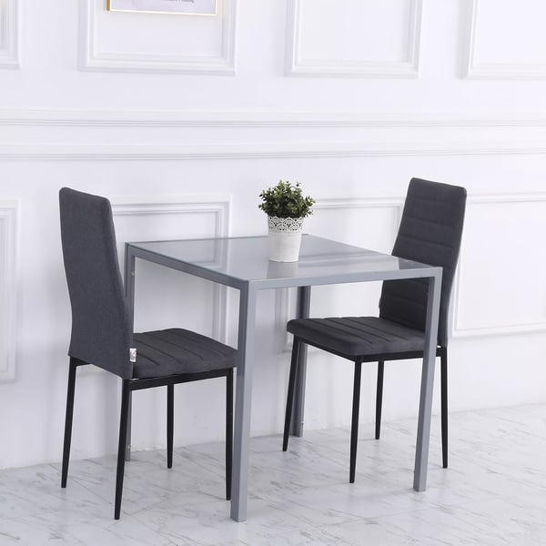 HOMCOM Spisebord - Kvadratisk Bordplade af Hærdet Glas, Mørkegrå, 75x75x75 cm
