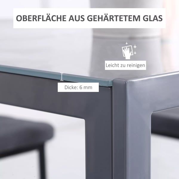HOMCOM Spisebord - Kvadratisk Bordplade af Hærdet Glas, Mørkegrå, 75x75x75 cm