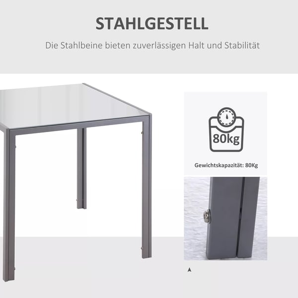 HOMCOM Spisebord - Kvadratisk Bordplade af Hærdet Glas, Mørkegrå, 75x75x75 cm